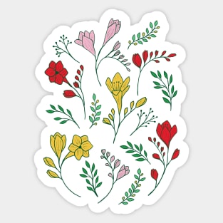 Cute freesias flowers botanical pattern in red, pink and yellow Sticker